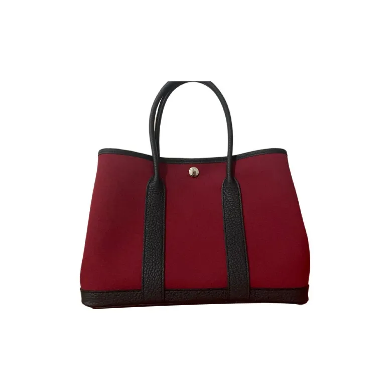 HERMES Garden Party Canvas Garden Bag, Canvas Bag, Handbag Unisex Gemstone Red & Bubble Gum Pink & Indigo-1