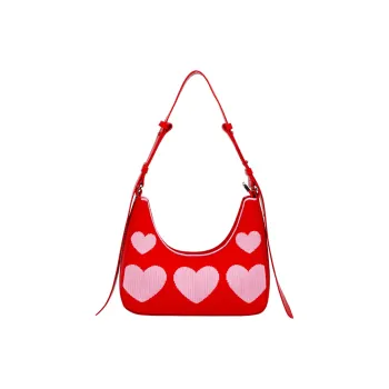 Usual Unusual Flyknit Shoulder Bag, Crossbody Bag, Commute Bag Medium Size Women's Red Pink