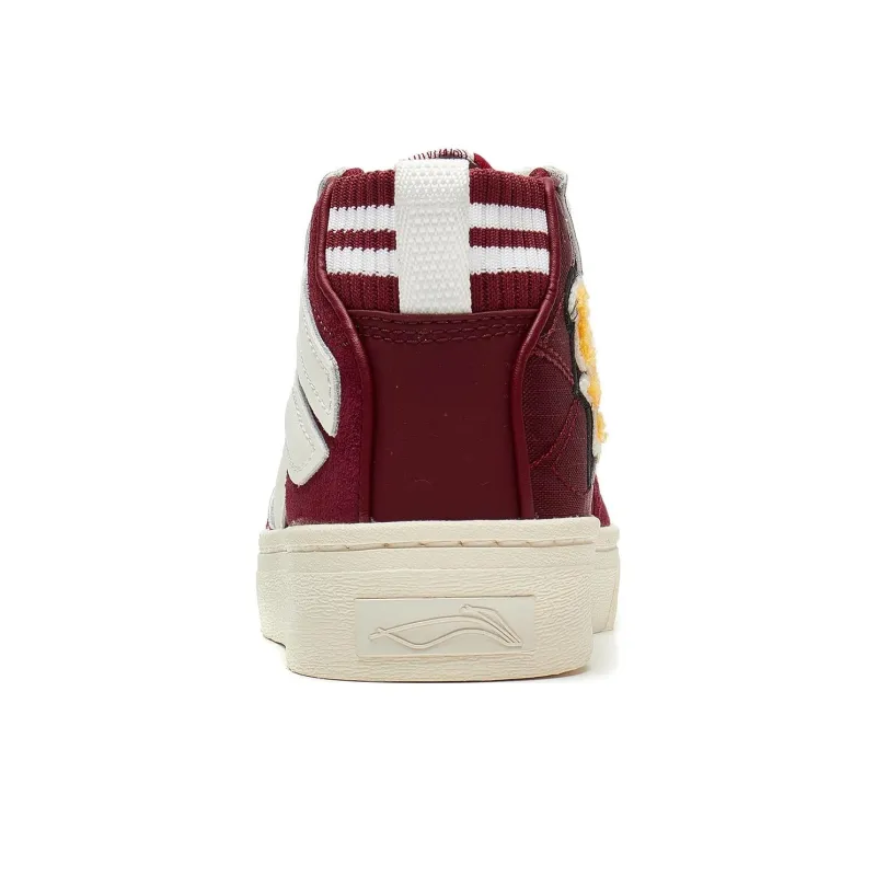 LiNing Wave 180 Vntg Anti-Slip Wear-Resistant Mid-Top Skateboard Shoes Women's Red White-5