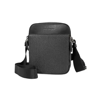 FERRAGAMO Leather Cell Phone Pouch, Shoulder Bag, Crossbody Bag Men's Black