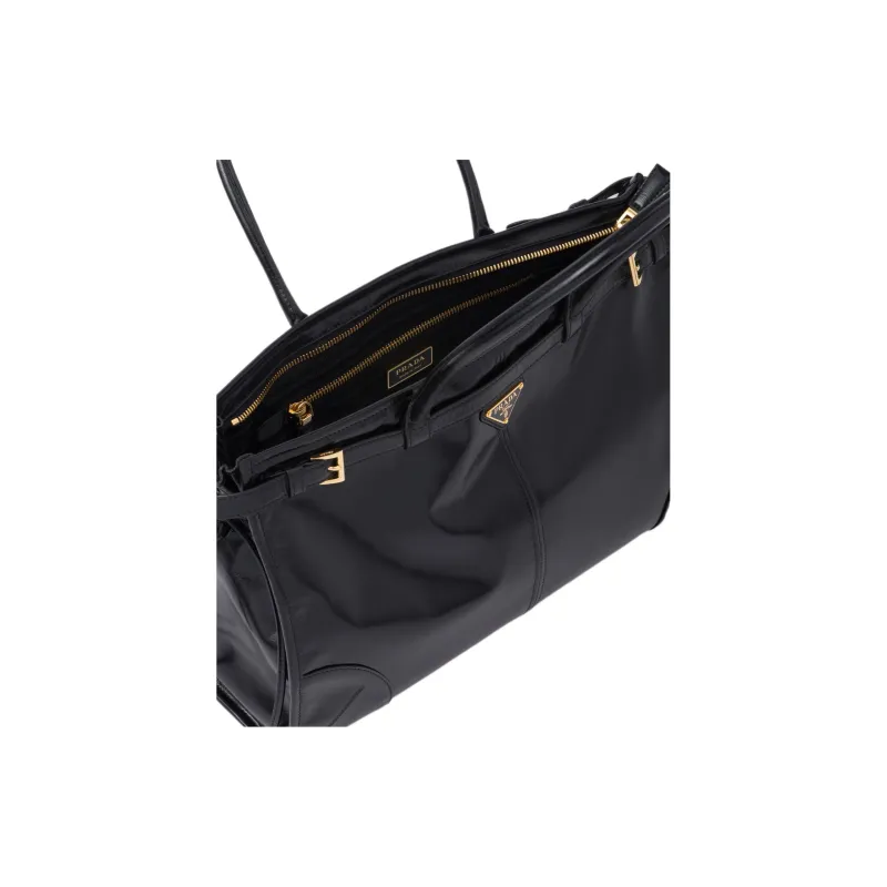 PRADA Leather Handbag Shoulder Bag Large Size Women's Black-3
