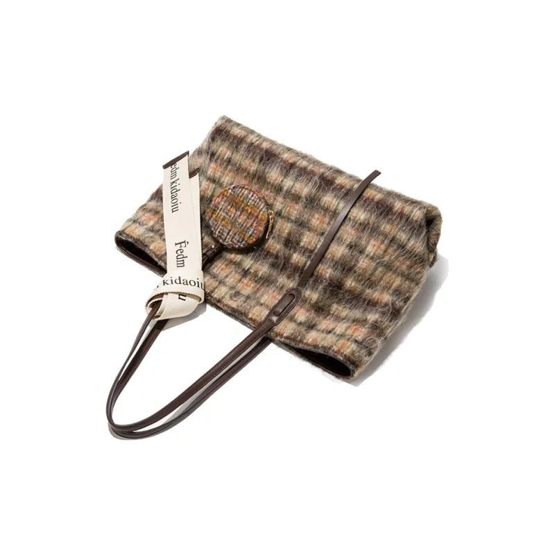 MACKJANICE Polyurethane Tote Shoulder Bag Women's Black White Plaid-12