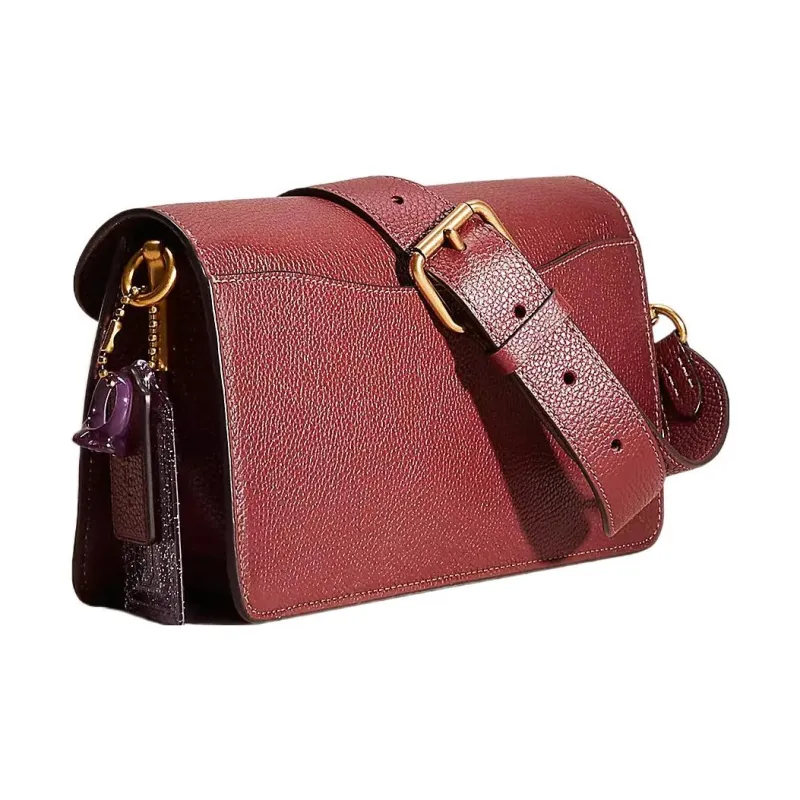 COACH Tabby Polished Pebbled Leather Wine God Bag Handbag Shoulder Bag Medium Size Women's Brass & Burgundy-1