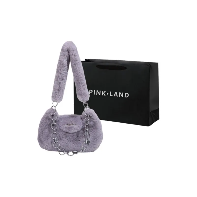 PINK·LAND Plush Fuzzy Shoulder Bag Regular Women's White/Gray/Black/Pink/Khaki-0
