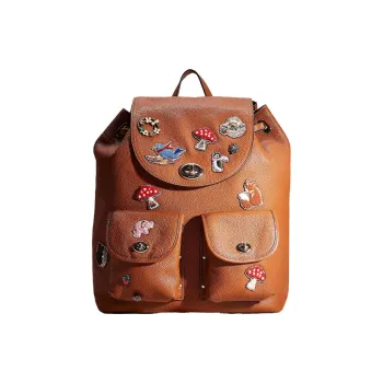 COACH Turnlock Pebbled Leather Backpack Large Size Unisex Brown