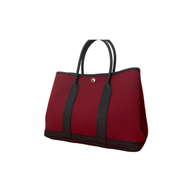 HERMES Garden Party Canvas Garden Bag, Canvas Bag, Handbag Unisex Gemstone Red & Bubble Gum Pink & Indigo-2