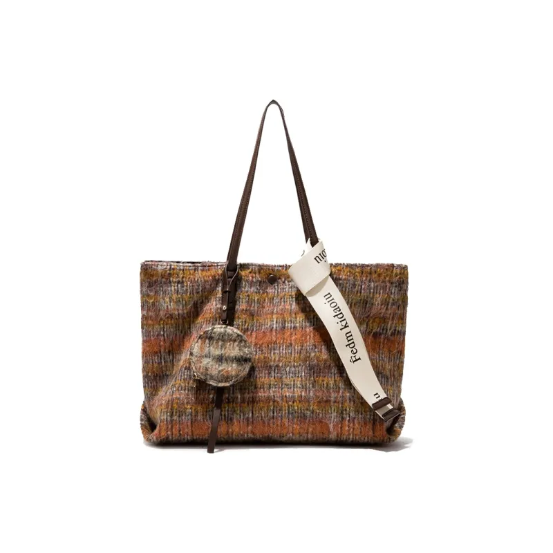 MACKJANICE Polyurethane Tote Shoulder Bag Women's Black White Plaid-15