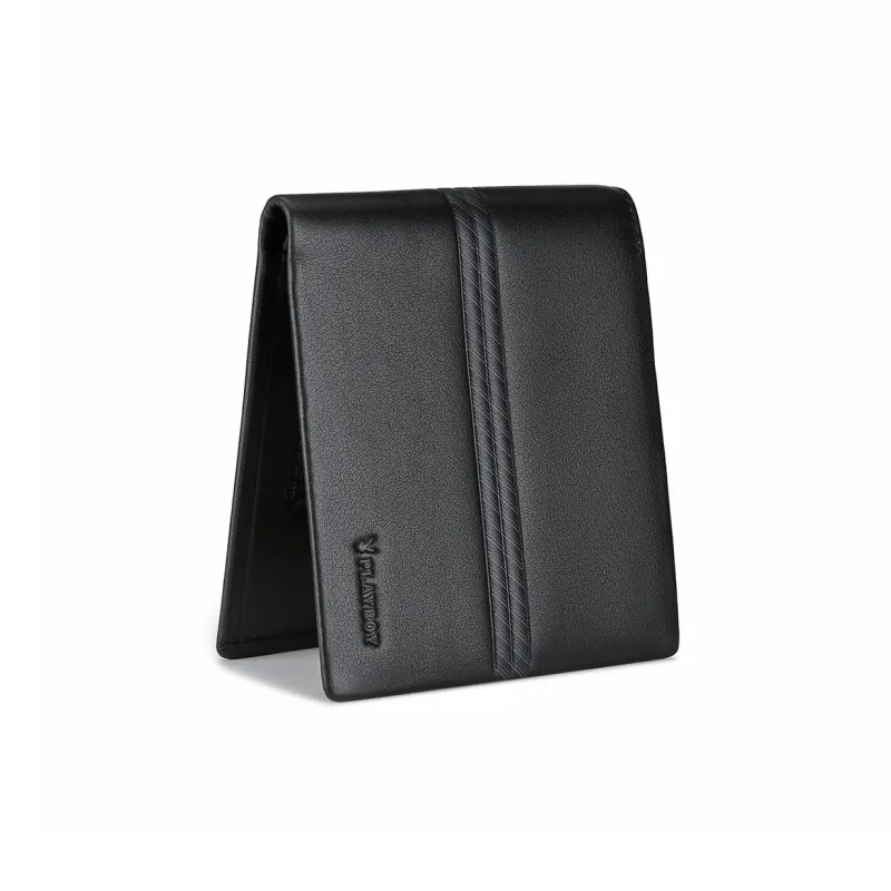 Playboy Top Grain Cow Leather Wallet Men's Black-3