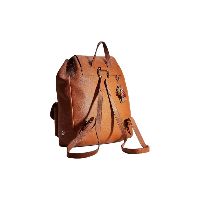COACH Turnlock Pebbled Leather Backpack Large Size Unisex Brown-1