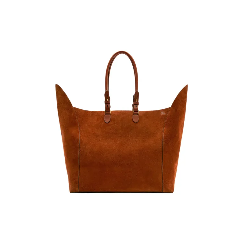 Burberry Calfskin Suede Tote Bag Shopping Bag Shoulder Bag Handbag Large Size Women's Warm Coffee-2