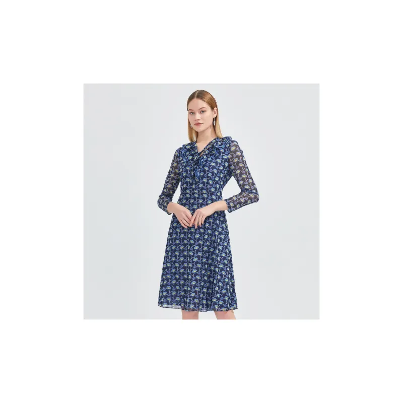 JZ. ANNAKRO Long Sleeved Dresses Women's Flower Lake Blue-1