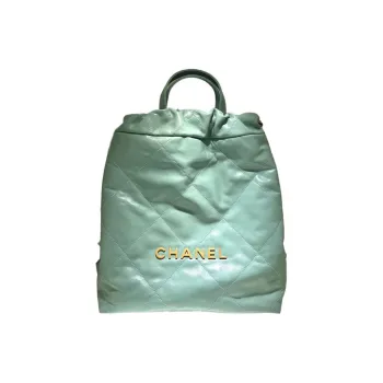CHANEL 23P Spring And Summer 22Bag Shiny Calfskin Backpack Small Size Women's Green