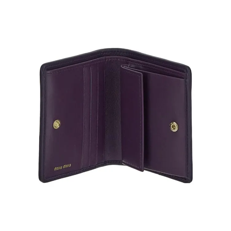 MIU MIU Matelassé Soft Sheep Leather Wallet Small Size Women's Purple-3