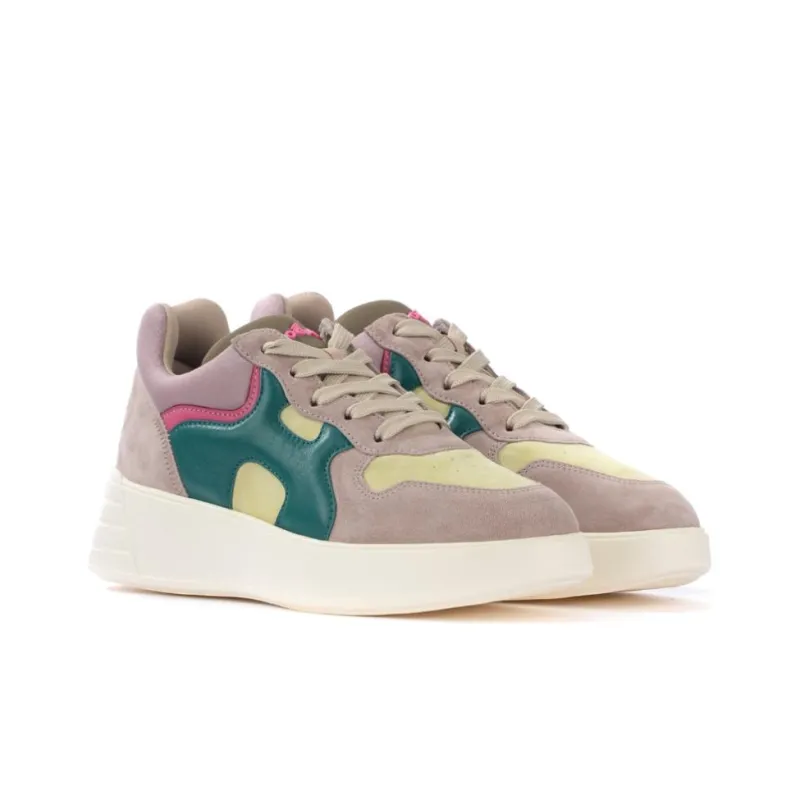 HOGAN Rebel Slip-Resistant Low-Top Casual Shoes Women's Gray Green-1