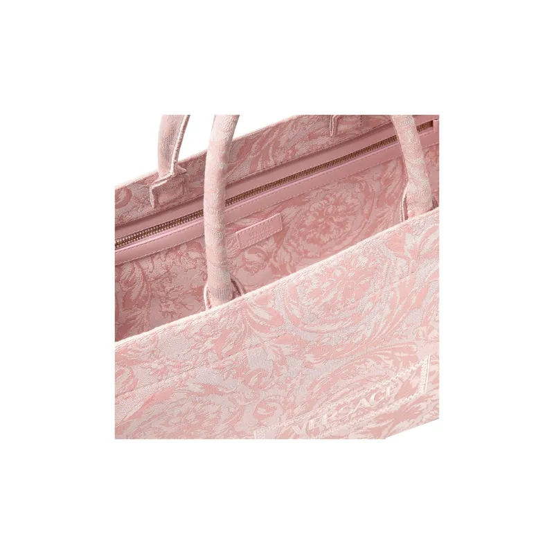 VERSACE Barocco Polyamide With Cotton Tote Bag, Shopping Bag, Handbag Women's Pink Multicolor Print-4