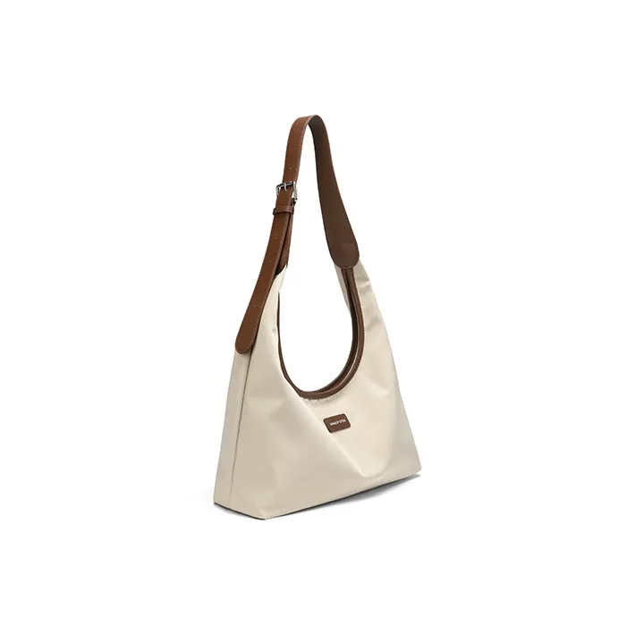 MAKEUP KITTEN Nylon Fabric Shoulder Bag Moon-Shaped Bag Dumpling Bag Shoulder Bag Regular Women's Black/Apricot-9