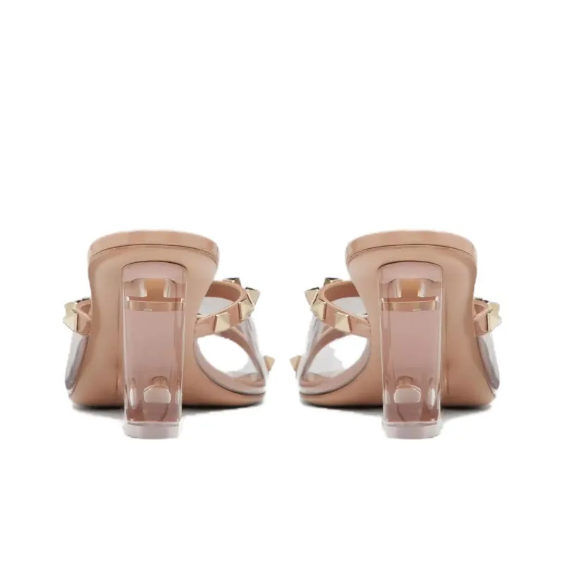 Valentino Rockstud Rubber Sole Quick Dry Slide Slippers Women's Light Pink-4