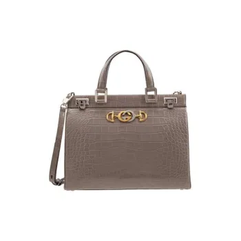 GUCCI Zumi Leather Shoulder Bag Crossbody Bag Handbag Medium Size Women's Gray