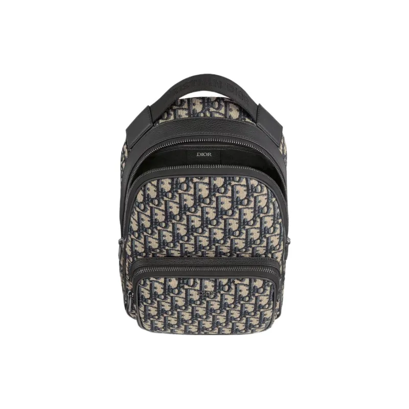 DIOR Oblique Jacquard Fabric Crossbody Bag, Shoulder Bag Men's Beige & Black-3