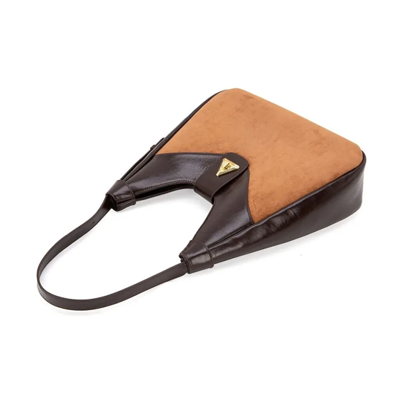 VENOF Cow Leather Shoulder Bag Women's Sand Velvet Brown/Bar Coffee-2