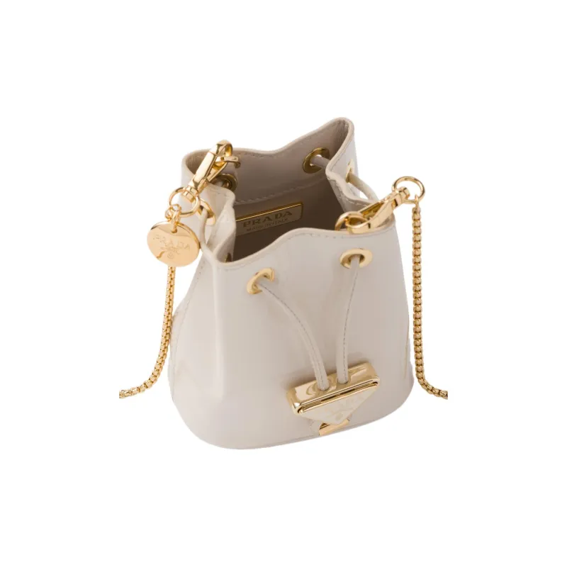 PRADA Patent Leather One Shoulder Crossbody Clutches Mini Women's Ivory White-1