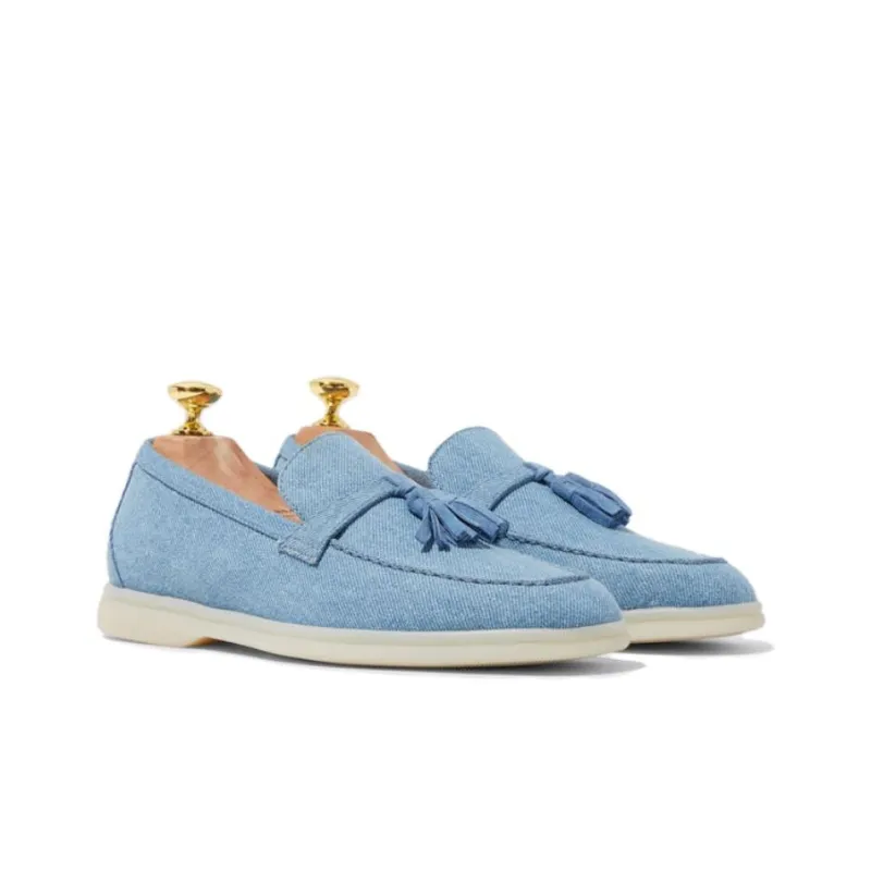 SCAROSSO Leandra Tassel Detailed Denim Loafers Women's-2