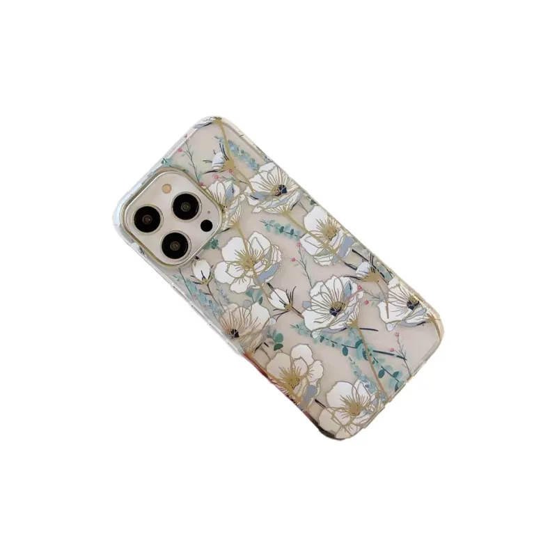 Yule Solid Color Phone Cases Compatible With Apple 15/14/13 Pro Max/Pro Gilded Floral Individual Impact Resistant-7
