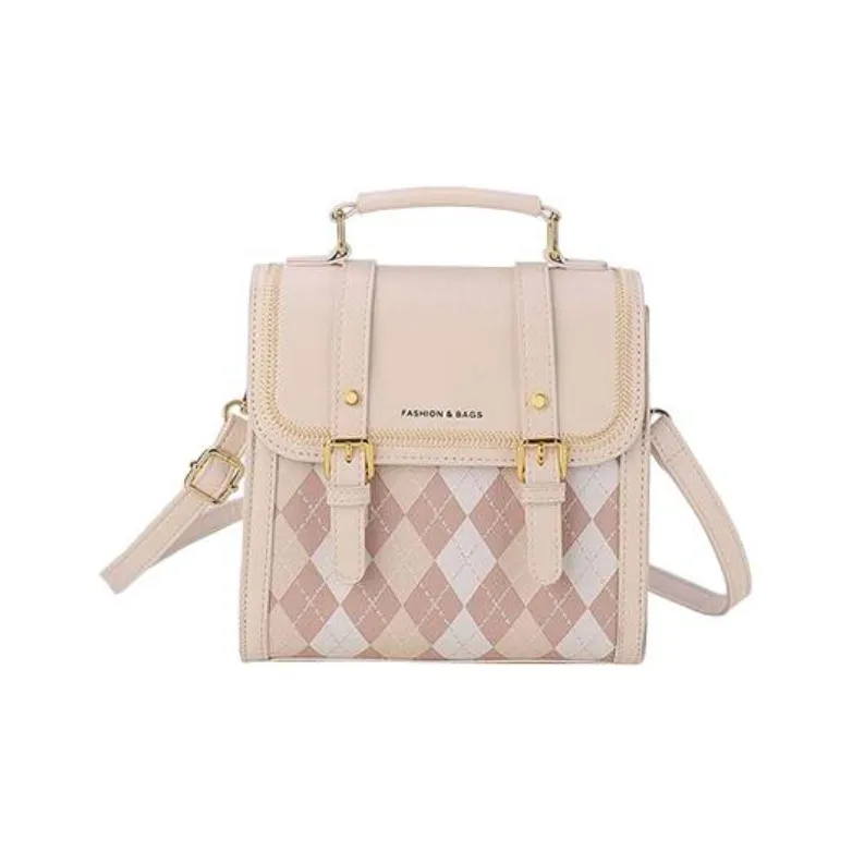 MARKANGARO PU Small Square Bag One Shoulder Crossbody Double-Shoulder Handbag Medium Size Women's Ecru/Brown/Black-1