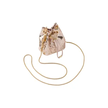 PRADA Satin One Shoulder Crossbody Clutches Mini Women's Gold/Pink