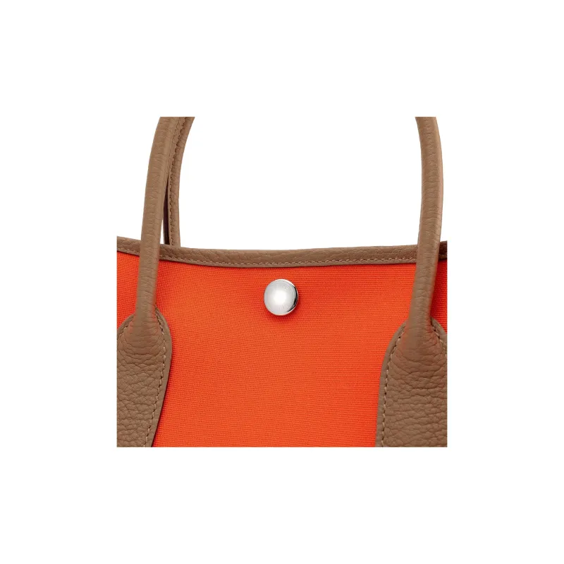 HERMES Garden Canvas With Leather Handbag Women's Flame Orange/Elephant Gray-4