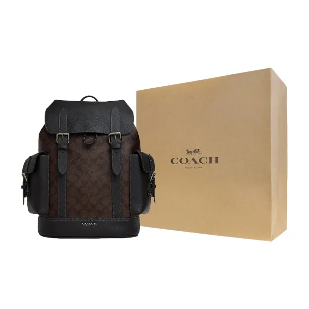 COACH Hudson Canvas With Leather Backpack Men's Brown Black-5