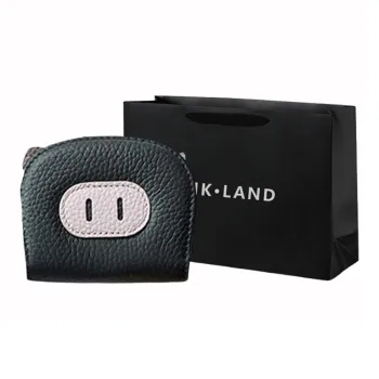 PINK·LAND Genuine Leather Cow Leather Card Holder Regular Women's Black/Orange/Ocean Blue/Yellow
