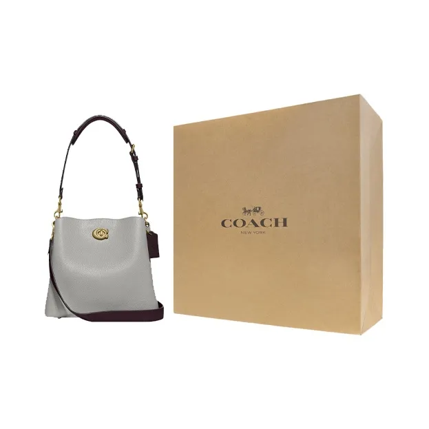 COACH Willow Pebbled Leather Bucket Bag, Handbag, Crossbody Bag Women's Gray & Black-7
