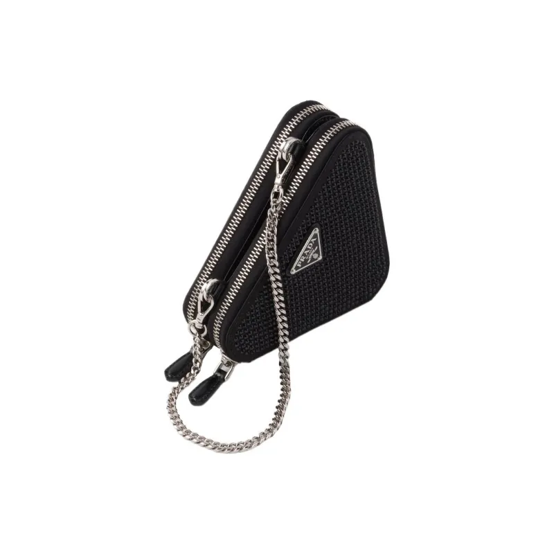 PRADA Satin Leather Single Shoulder Crossbody Clutch Mini Women's Black-1