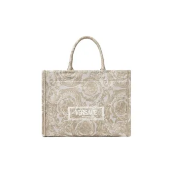 VERSACE Barocco Polyamide With Cotton And Cow Leather Tote Bag Shopping Bag Handbag Regular Women's Beige Patch Print