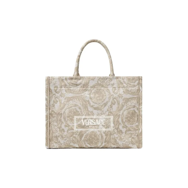 VERSACE Barocco Polyamide With Cotton And Cow Leather Tote Bag Shopping Bag Handbag Regular Women's Beige Patch Print-0