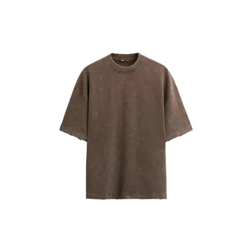 ZARA T-Shirts Men Brown