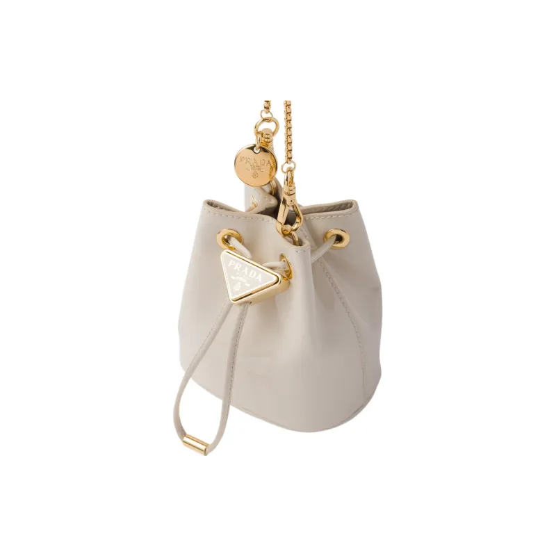 PRADA Patent Leather One Shoulder Crossbody Clutches Mini Women's Ivory White-2