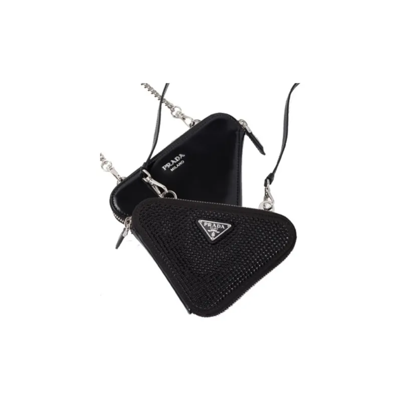 PRADA Satin Leather Single Shoulder Crossbody Clutch Mini Women's Black-4