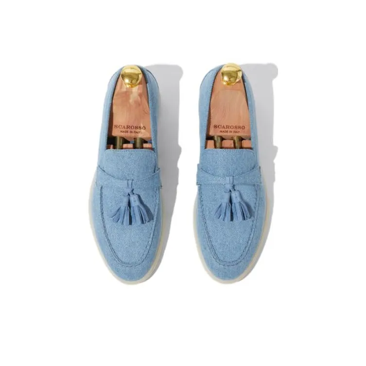 SCAROSSO Leandra Tassel Detailed Denim Loafers Women's-3