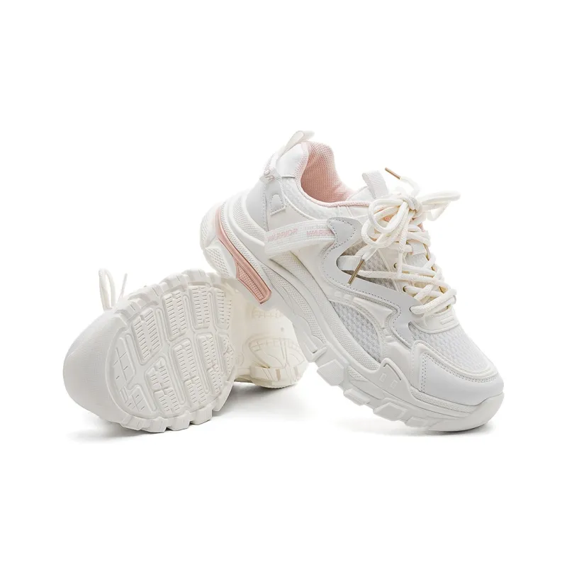 Warrior Cushioned Wear-Resistant Lightweight Slip-Resistant Low-Top Chunky Sneakers Women's Beige Pink-2
