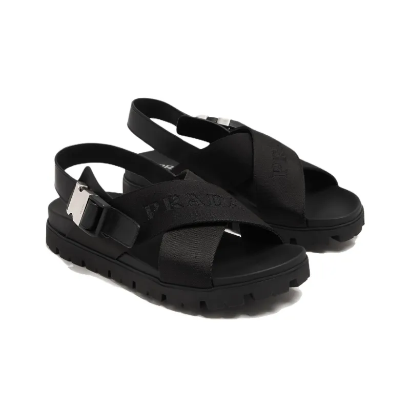 PRADA Crisscross Straps Buckle-Fastening Sandal 'Black'-2