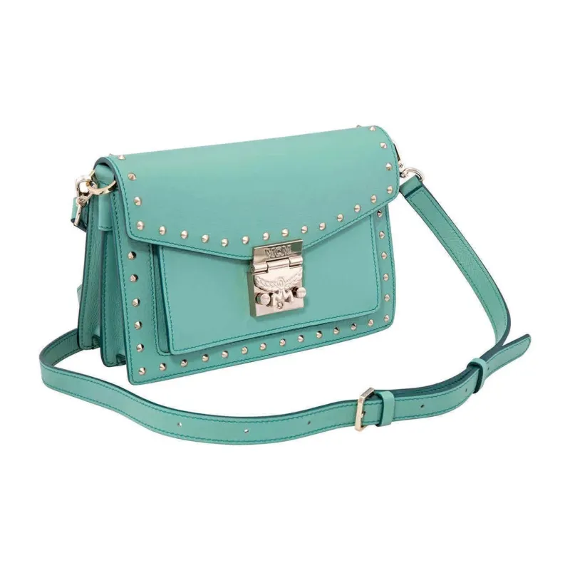 MCM Leather Shoulder Bag, Crossbody Bag Small Size Women's Mint Green-2