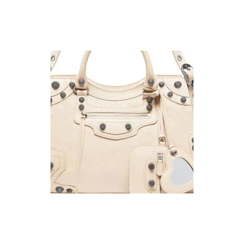 Balenciaga Neo Cagole City Fine-Grained Sheepskin One Shoulder Handbags Women's Beige-3