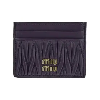 MIU MIU Matelassé Soft Sheep Leather Card Clip Card Holder Women's Purple