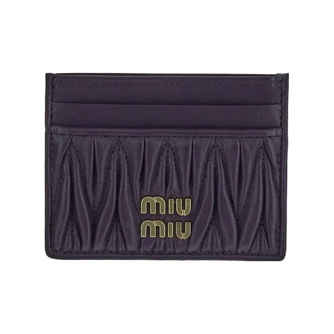 MIU MIU Matelassé Soft Sheep Leather Card Holder Card Holder Women's Purple-0