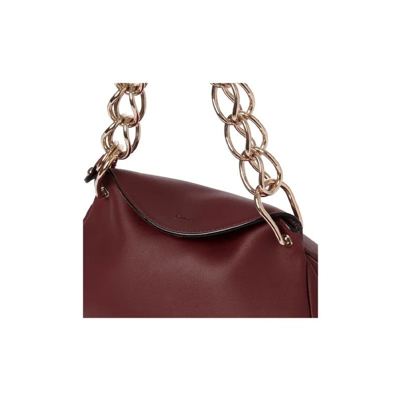Chloe Juana Shiny Calfskin Shoulder Bag Crossbody Bag Handbag Mini Women's Burgundy-2