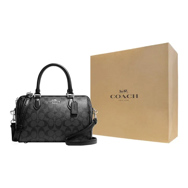 COACH Rowan Coated Canvas With Leather Briefcase Handbag Shoulder Bag Crossbody Bag Medium Size Women's Black-6