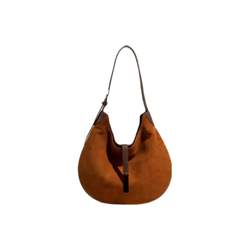 MISS MUSI Cowhide Split Leather Shoulder Bag Large Size Unisex Coffee/Khaki Gray/Brown-1