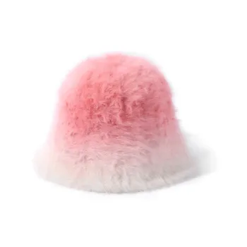 Clect Rabbit Fur Blend Bucket Hats Women's Pink Dark Gray